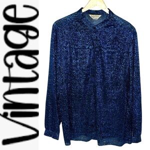 Vintage Styled By Tomorrows Dream Shimmering Blue/Black Lame’ Metallic Blouse